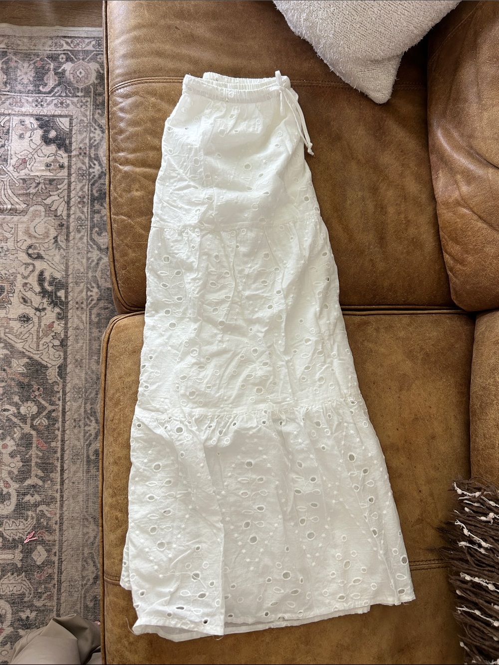 White Eyelet Tiered Maxi Skirt - Dex